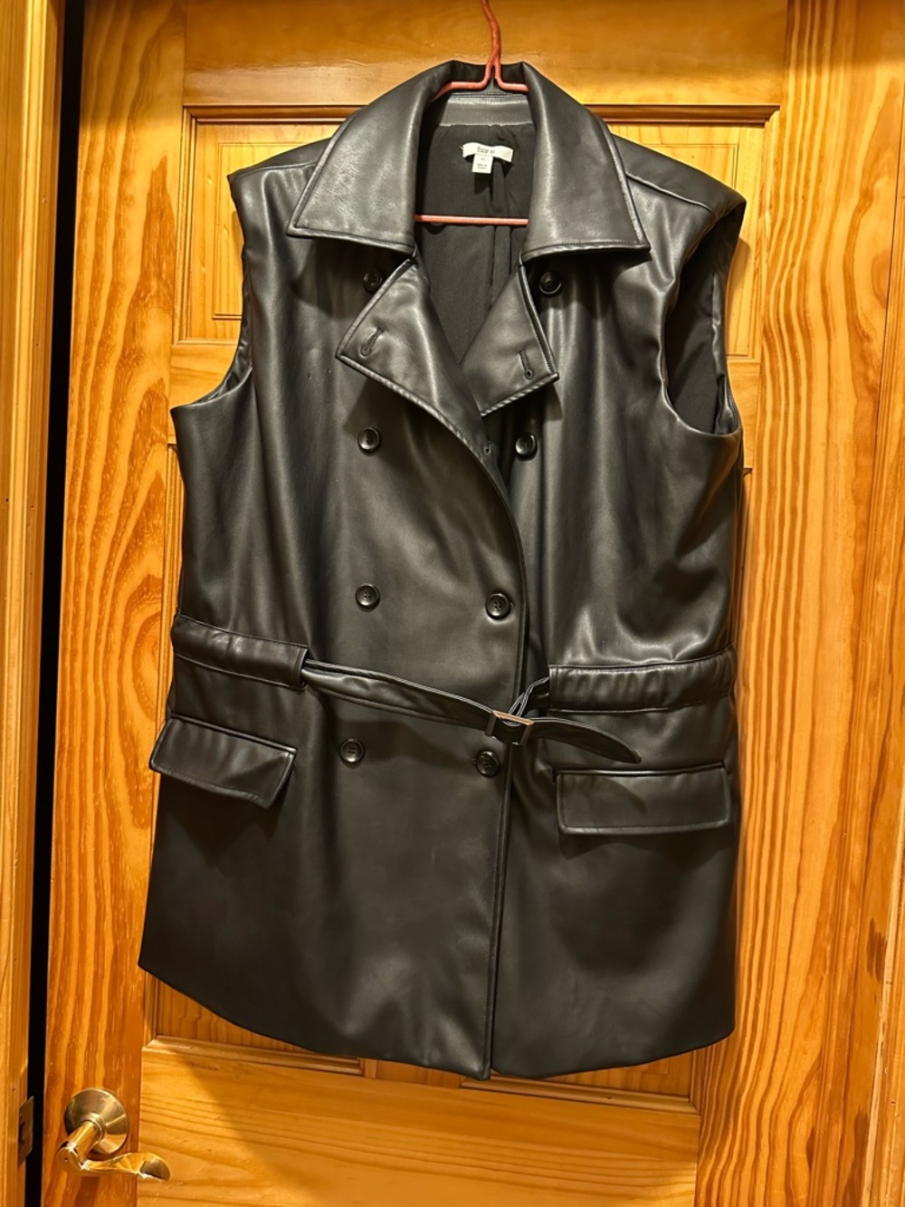 Bar III Black Sleeveless Faux Leather Trench Vest